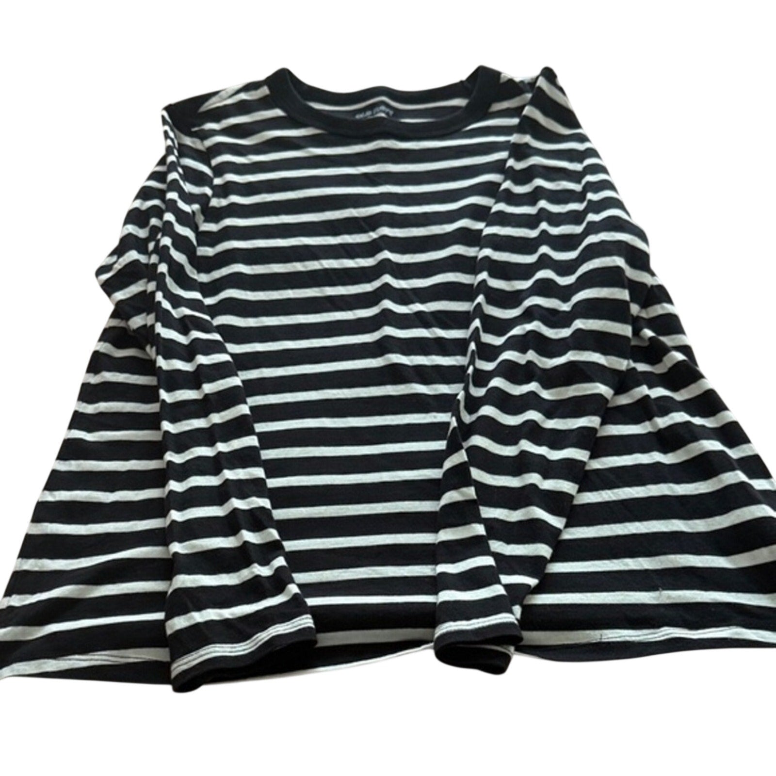 Old Navy Black and White Striped Long Sleeve Tee Shirt‎ Crew Neck Womens Top