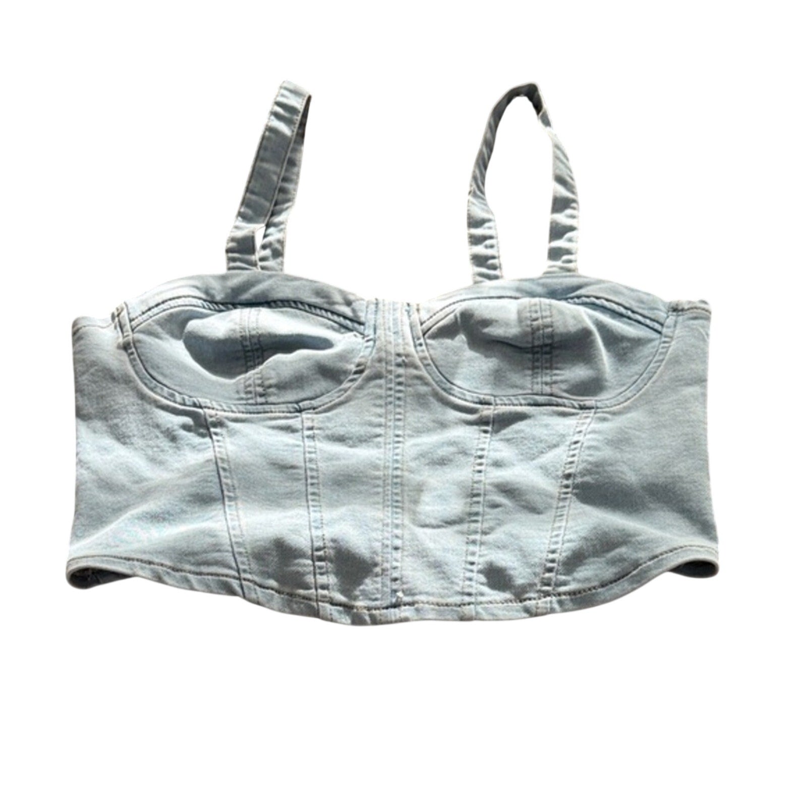 SHEIN Blue Denim Sleeveless Crop Top Square Neck Casual Womens Top