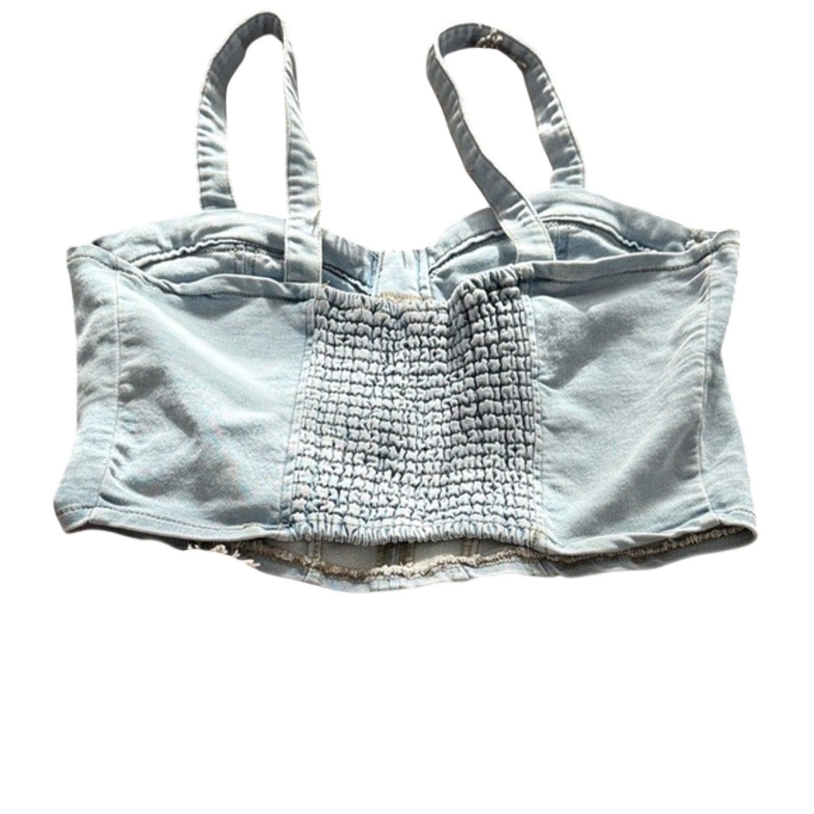 SHEIN Blue Denim Sleeveless Crop Top Square Neck Casual Womens Top