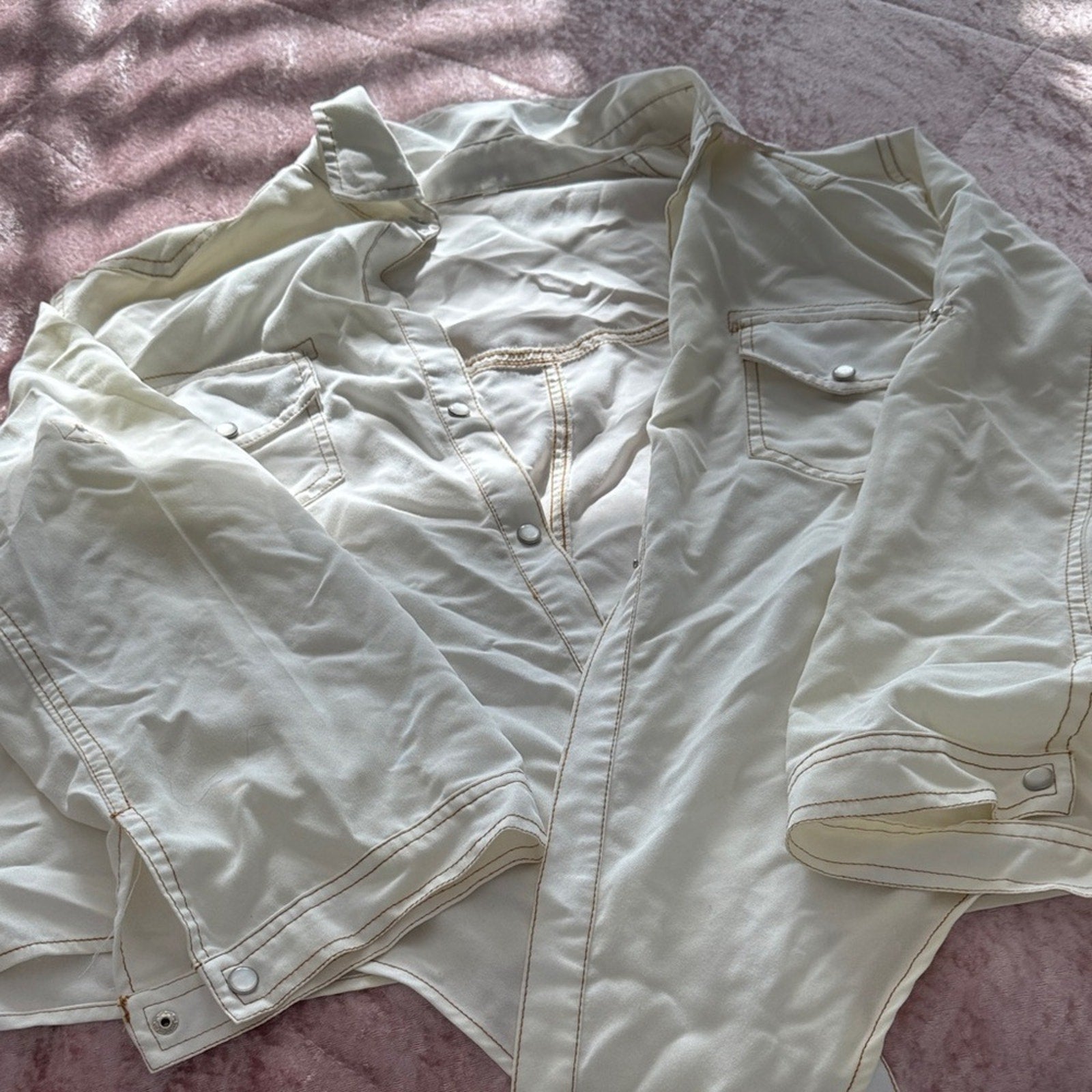 Cream Western‎ Snap Front Utility Shirt Contrast Stitching Blouse Womens Size XL