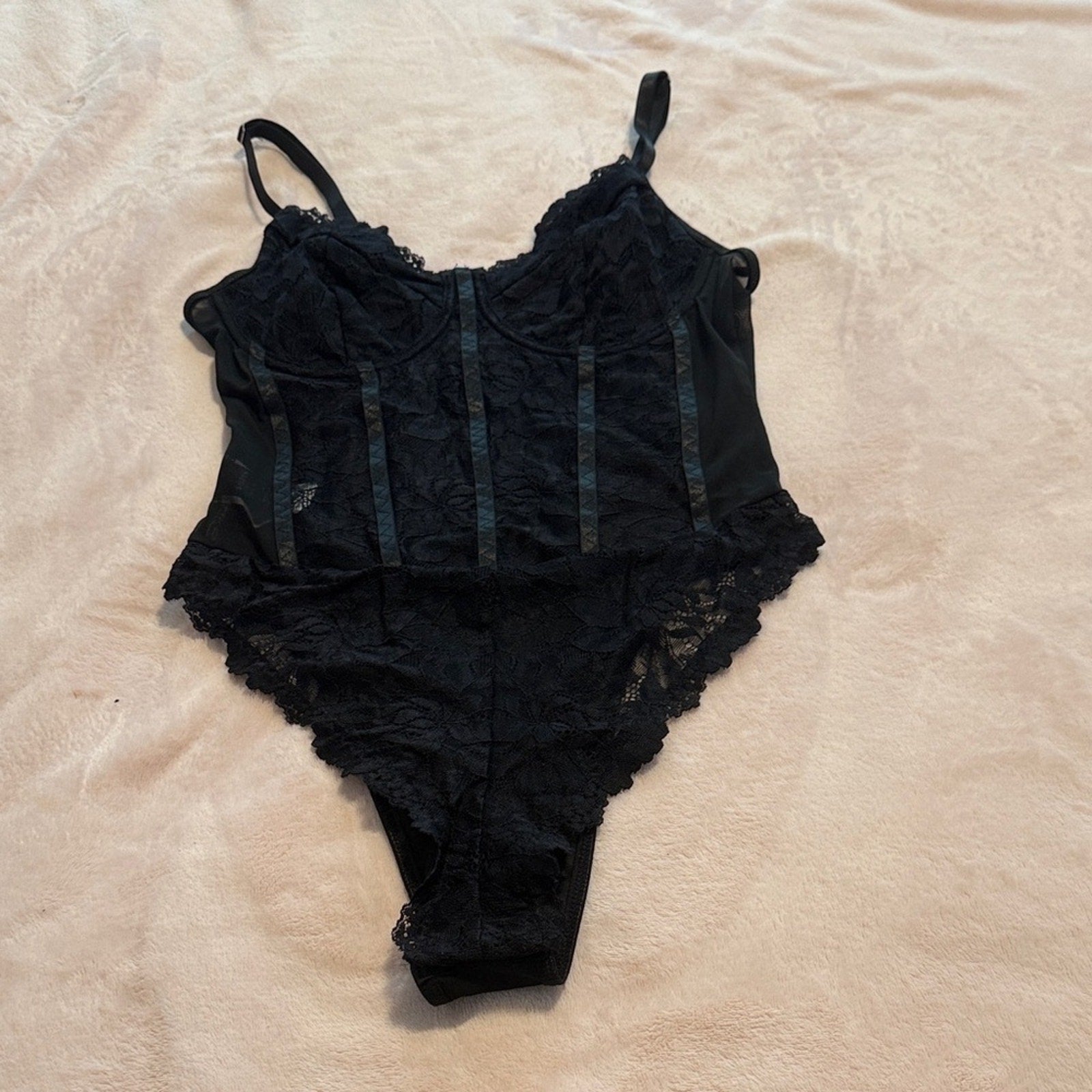 SHEIN‎ Black Lace Bodysuit Sleeveless V-Neck Elegant Summer Womens One Piece