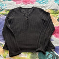 SHEIN Ribbed Knit Lace Up V-Neck Sweater Black Long Sleeve Womens‎ Top S