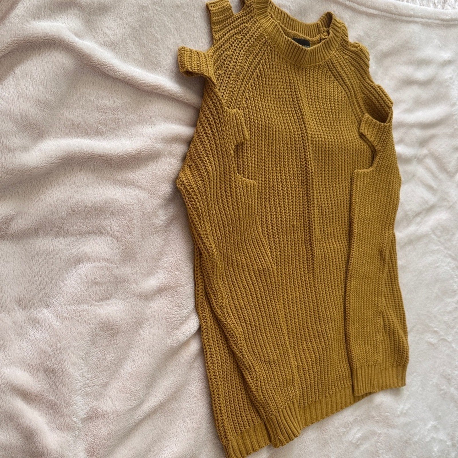Mustard‎ Yellow Knit Sweater Crew Neck Long Sleeve Casual Womens Pullover Top