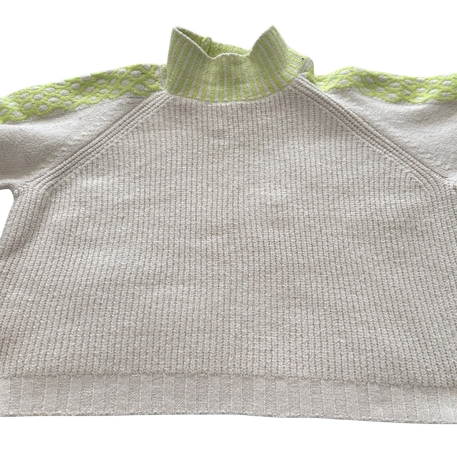 Target Cream Lime Green Turtleneck Sweater Womens Small Textured Shoulder Knit